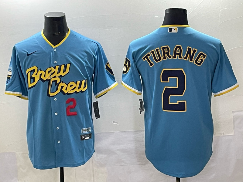 Men 2025 Milwaukee Brewers #2 Turang blue Nike MLB Jersey style 005->milwaukee brewers->MLB Jersey
